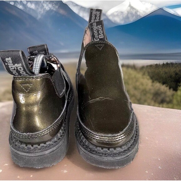 Georgia Boot Patent Leather Black W/ Gold Shimmer Romeo Shoes GB00138 Womens 7.5 - Picture 2 of 10